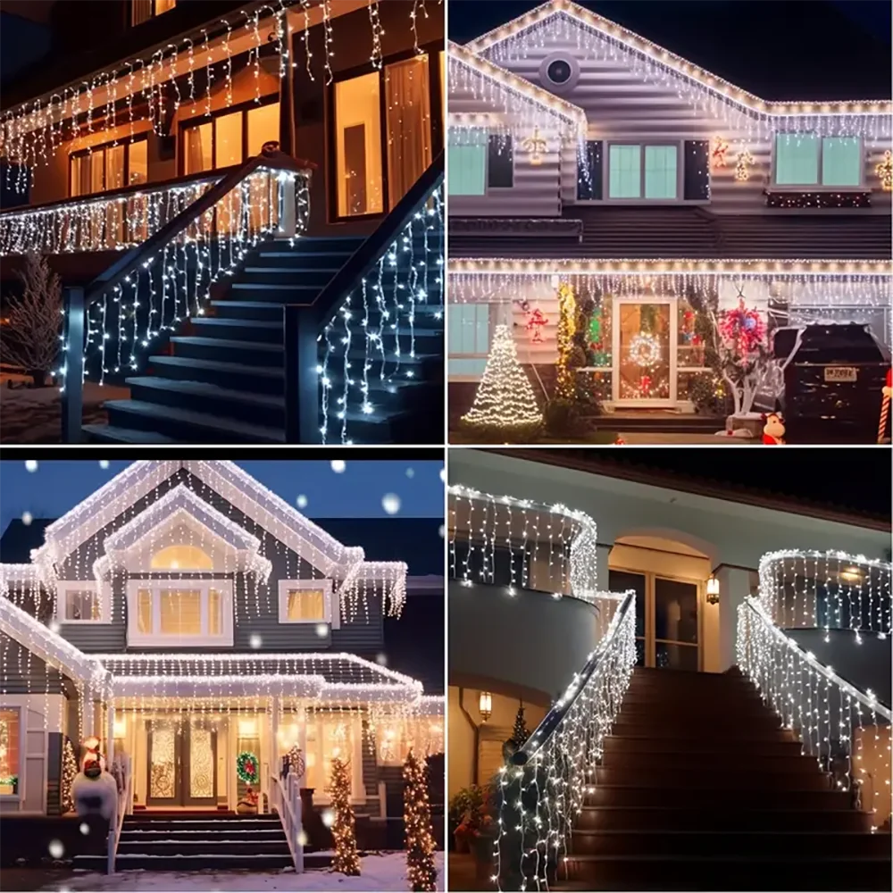 Outdoor Eaves Decoration 7.5M 160Leds Solar lcicle string Lights 8 Lighting Modes Christmas Halloween Party Holiday Lights