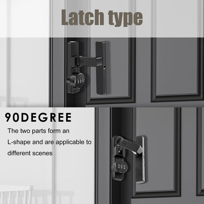 Password Sliding Door Lock 90/180 Degree Flip Combination Cabinet Locks Barn Door Lock Latch for Small Doors Storage Room Garage