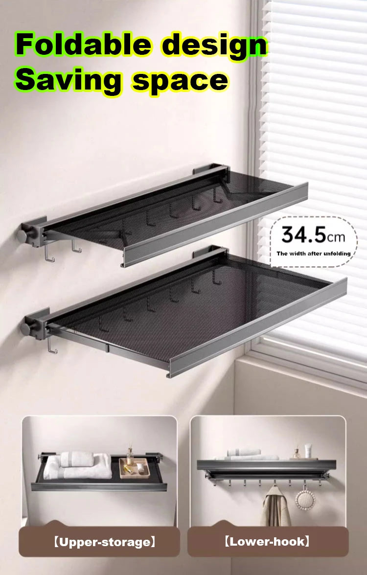 No Drill- Shelf Foldable Wall Shelves Holder Organizer Retractable Laundry Drying Storage Racks Gap Shelf For Bathroom Balcony