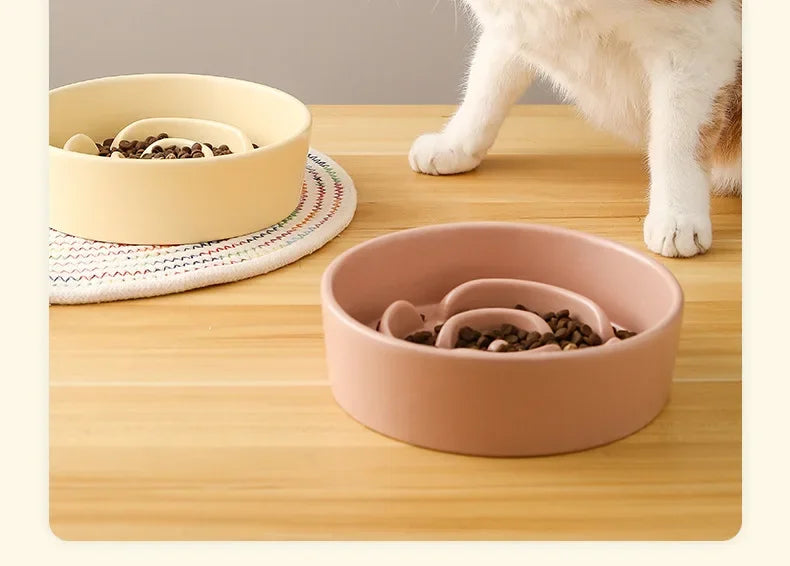 Slow Feeder Cat Bowl Ceramic Cat Food Bowl for Cervical Spine Protection Anti-choking Cat Slow Feeding Dish Bowl Pet Supplies