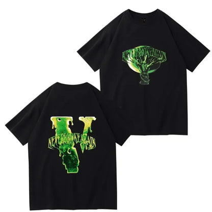 2024 Summer New Sports T-shirt 100% Cotton 2 English Letter Printing High Quality Round Neck Street Clothing Top Casual Clothing