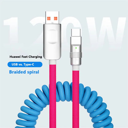Cable de carga rápida de 120 W, retráctil, de aleación de aluminio, PD, cable de datos USB C para Samsung Galaxy, OPPO, Xiaomi, Huawei, 2 m