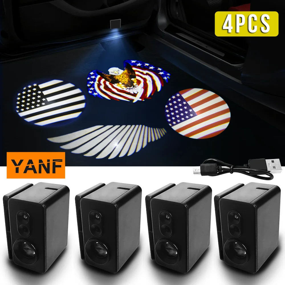 4pcs/lot Car Door Projector Shadow Light USB Rechargeable Door Light Wing Welcome Light For AMG Mercedes Benz A/V/B/C/E/S/G/R