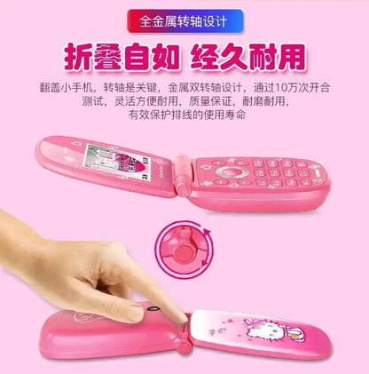 Sanrio Hello Kitty Flip Phone New Cartoon Cute Children White Pink Kawaii Mini Phone Children Birthday Gifts Fashion Model Toys