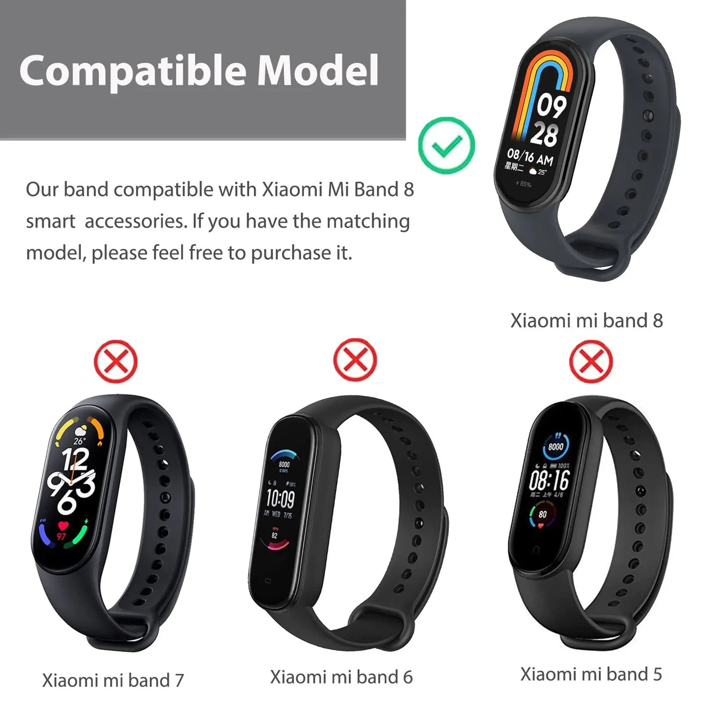 Silicone Strap For Xiaomi Smart Band 8 NFC Solid Bracelet Replacement Wristband Mi band 8 Waterproof Sport Watchband Accessories