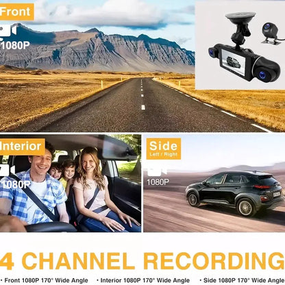 Cámara de salpicadero para coche de 1080P con GPS, WIFI, aplicación, grabadora de vídeo de 4 lentes, DVR de 360°, cámara de visión trasera, monitor de estacionamiento, caja negra, accesorios para coche