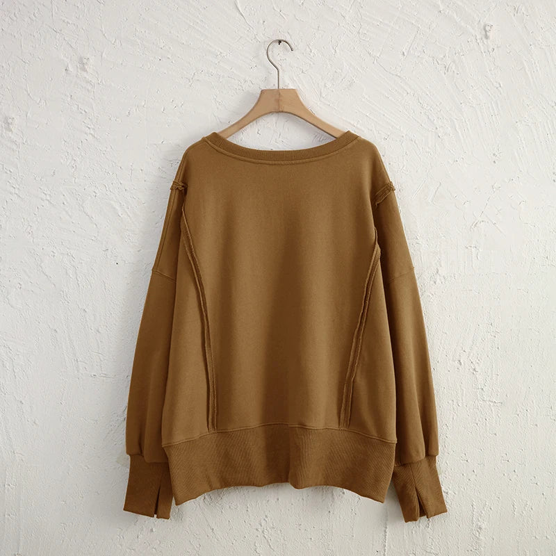 Oversized 100% Cotton Women Sweatshirts Long Sleeve Patchwork Open Side Streetwear Harajuku Pullovers Autumn Clothes For Women