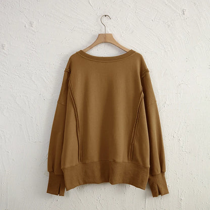 Oversized 100% Cotton Women Sweatshirts Long Sleeve Patchwork Open Side Streetwear Harajuku Pullovers Autumn Clothes For Women