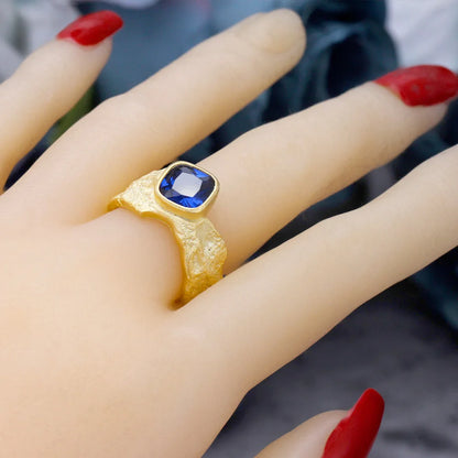 Square Cut Gemstone Ring Frosted Shape Gold Color Rubylith Zircon For Dibai Women Wedding Engagement Party Bride Jewelry