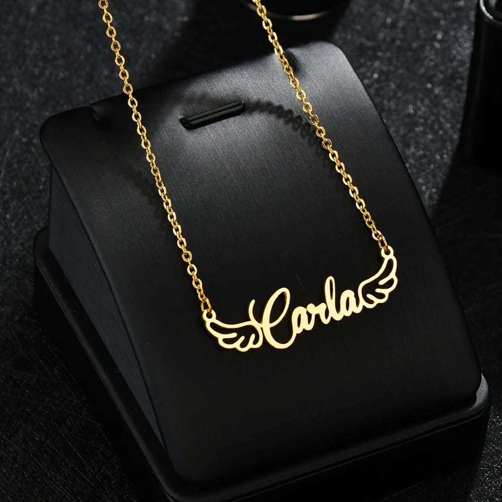 Atoztide New Personalized Custom Name Wing Necklaces Letters Stainless Butterfly Pendant Chain for Women Christmas Jewelry Gift