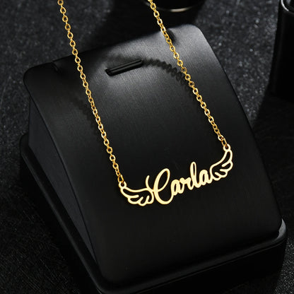 Atoztide New Personalized Custom Name Wing Necklaces Letters Stainless Butterfly Pendant Chain for Women Christmas Jewelry Gift