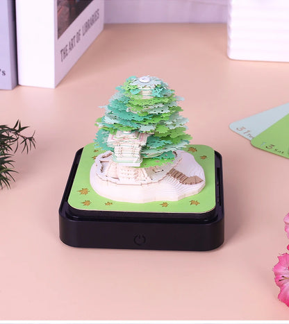 Omoshiroi Block 3D Notepad 3D Calendar 2024 Sakura Tree House 284Sheets Memo Pad Sticky Notes Paper Cute Notepads Christmas Gift