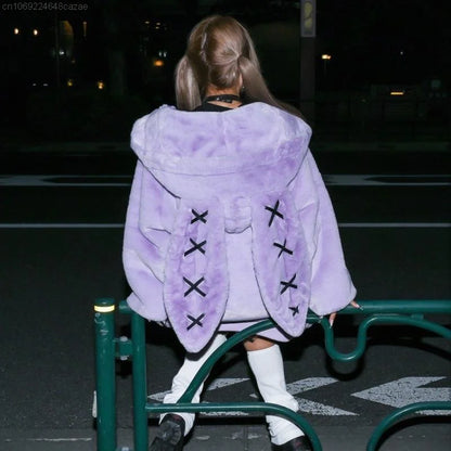 2023 Winter New Harajuku Rabbit Ear Plush Coat Y2k Clothes Soft Zipper Tops Hooded Women Gothic Punk Style Mid Length Jacket