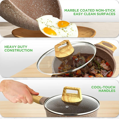 Nutrichef 22-Piece Maroon Marble Non-Stick Cookware Bakeware Set Professional Home Kitchen Collection with Multi-Sized Pot Pans
