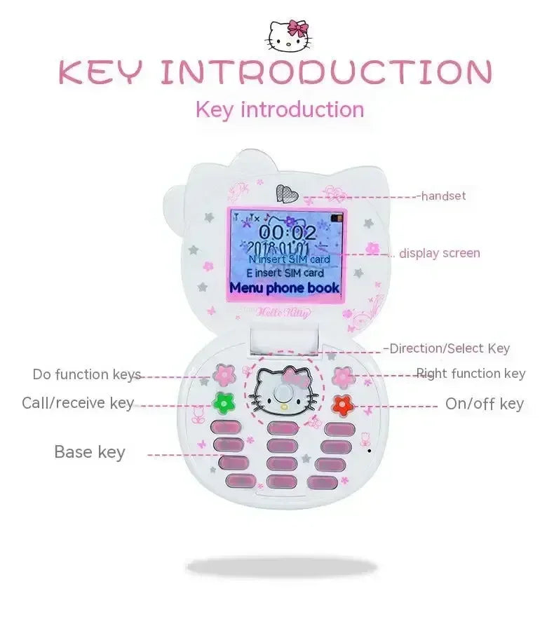 Sanrio Hello Kitty Flip Phone New Cartoon Cute Children White Pink Kawaii Mini Phone Children Birthday Gifts Fashion Model Toys