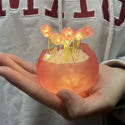 Tulip Pumpkin Nightlight DIY Tulip Night Light Cute Handmade Tulip Flower DIY Bedside Lamp for Birthday Christmas Gift Romantic