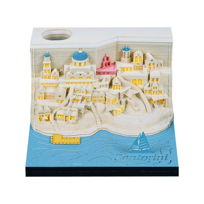 Omoshiroi Block 3D Memo Pad Santorini Magic Calendar Desk Decoration Tear Off Notepad Bookmark Souvenir Gift Girlfriend Birthday