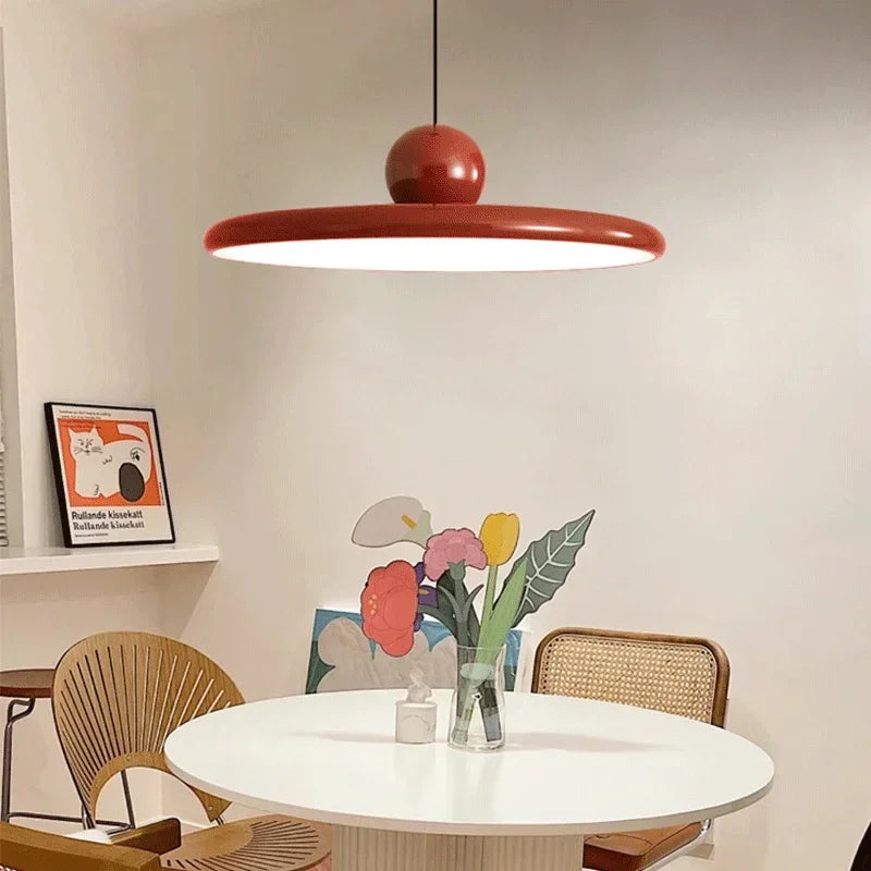 Nordic Medieval Red Flying Disk Pendant Light French Restaurant Denmark Retro Chandeliers LED Vintage Long Line Kitchen Lamp