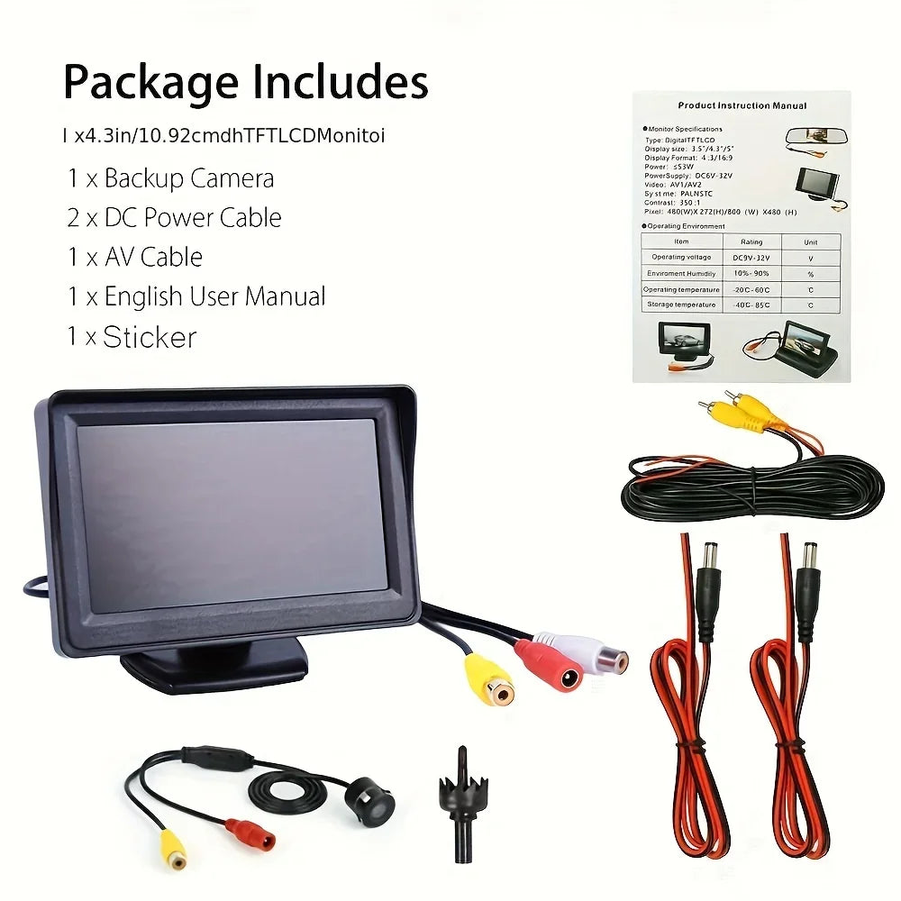 4.3 Inch TFT LCD Car HD Monitor Reverse Camera Security Display for Reverse Backup Camera Parking Camera Drive Recorder