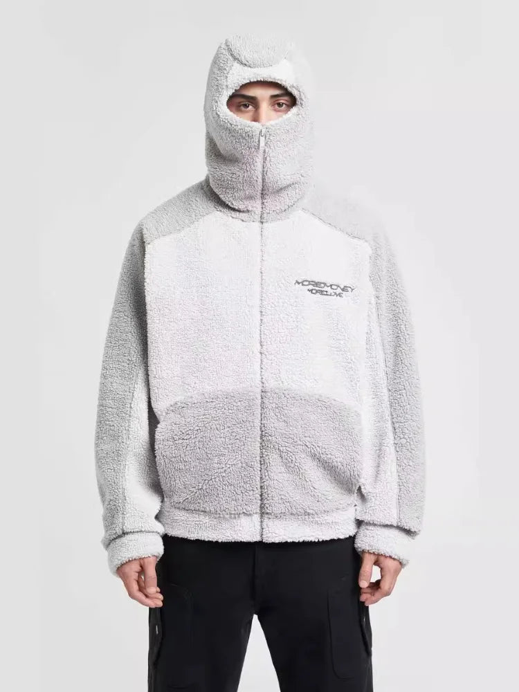 Manteau d'hiver en laine d'agneau pour homme, chaud, épais, mode décontractée, lettre brodée, capuche, ample, fermeture éclair, poche, veste en fausse peau de mouton