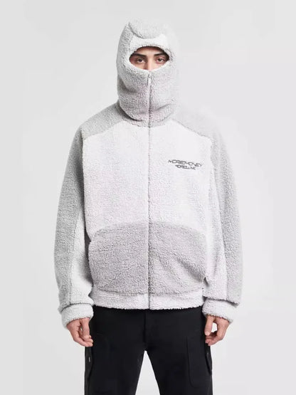 Manteau d'hiver en laine d'agneau pour homme, chaud, épais, mode décontractée, lettre brodée, capuche, ample, fermeture éclair, poche, veste en fausse peau de mouton