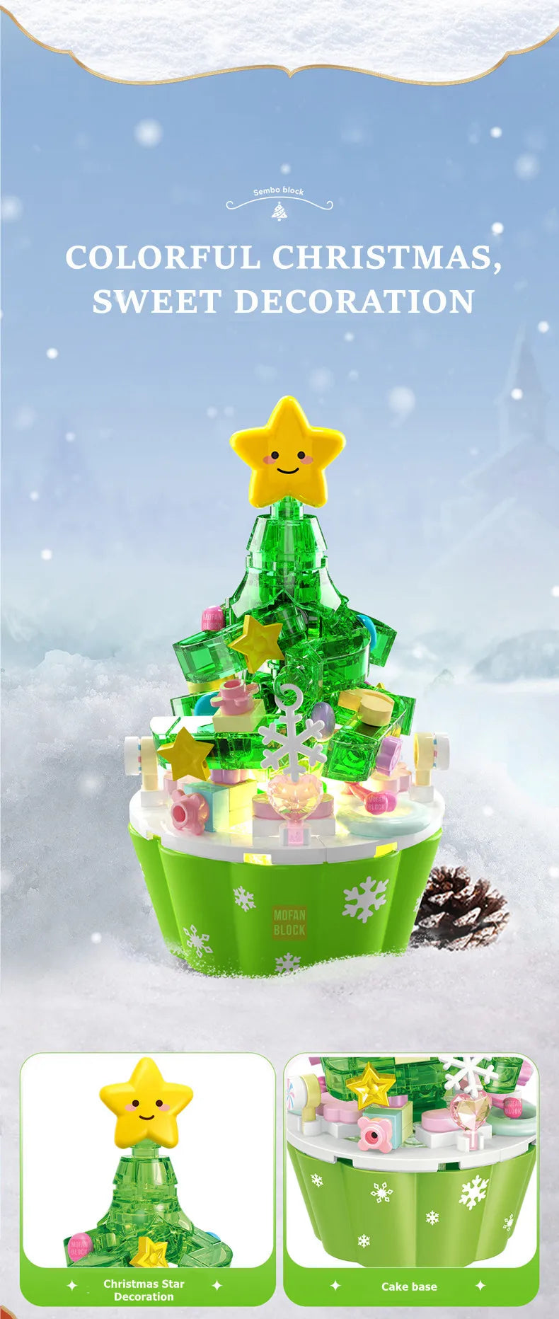 SEMBO Fantasy Christmas Tree Light Music Box Building Blocks MOC Sweet Cake Cup Model Bricks Toys Romantic Gifts for Girlfriend