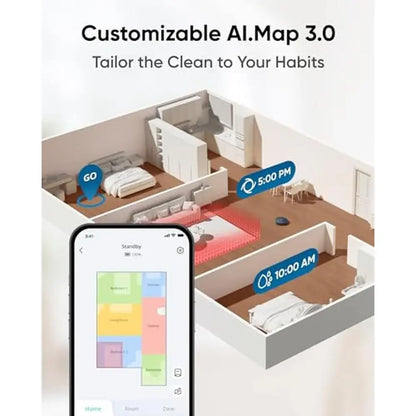 Robot aspirador y fregona X10 Pro Omni con succión de 8000 Pa, dos mopas, elevación automática de 12 mm, detección de alfombras, limpieza manos libres con IA, impecable