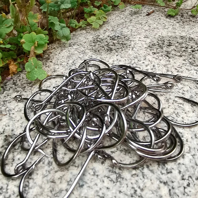 50pcs/Pack Big Eye Fishing Hook Circle Offset Fishhooks Barbed Saltwater High Carbon Steel Fish Hooks For Sea Lake River Fishing
