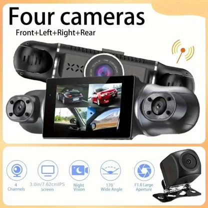 3.39 Inch IPS Screen Four Lens Vehicle DVR Dashboard Video Recorder Camera Black Car Dash Cam Monitor Universal Support 4 Lens