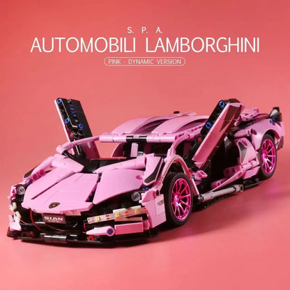 1280PCS Technique 1:14 Rose Lambo Super Sports Car Blocs de Construction MOC Ville Vitesse Véhicule Assembler Briques Jouets Pour Enfants Garçons