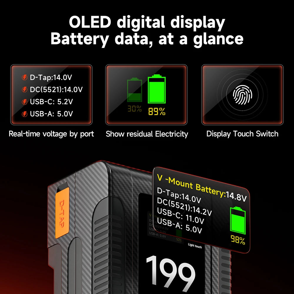 PALO BP-99 BP-199 V Mount Battery Power Bank 14.8V V Lock V Shape Li-ion Battery PD Fast Charging for cameras smartphones laptop