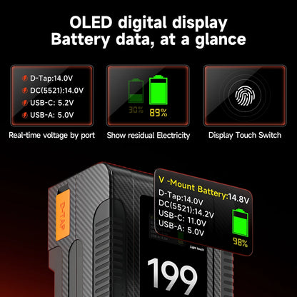 PALO BP-99 BP-199 V Mount Battery Power Bank 14.8V V Lock V Shape Li-ion Battery PD Fast Charging for cameras smartphones laptop