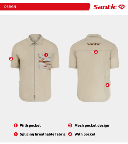 Santic 2024 Summer New Men's Cycling Jerseys Athletic Casual Bicycle Cycling Outdoor Casual Shirt Short Sleeve WM24C07046K