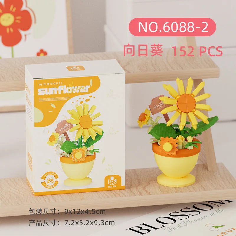 2024 New Original Rose Flower Gift Box Tulip Lotus Building Blocks Flower Model Tiny Particle Gift Toy
