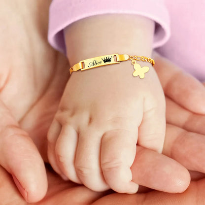 Personalized Stainless Steel Baby Newborn Name Bracelet for Boy Girl Best Gift Custom Heart Crown Butterfly Family Jewelry