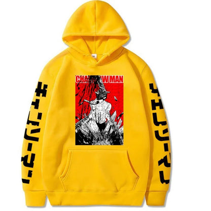 2024 Japanese Anime Hoodie Chainsaw Man Logo Gothic Printed Long Sleeve Streetwear Sweatshirt Fashion New Oversized Hip Hop Clot