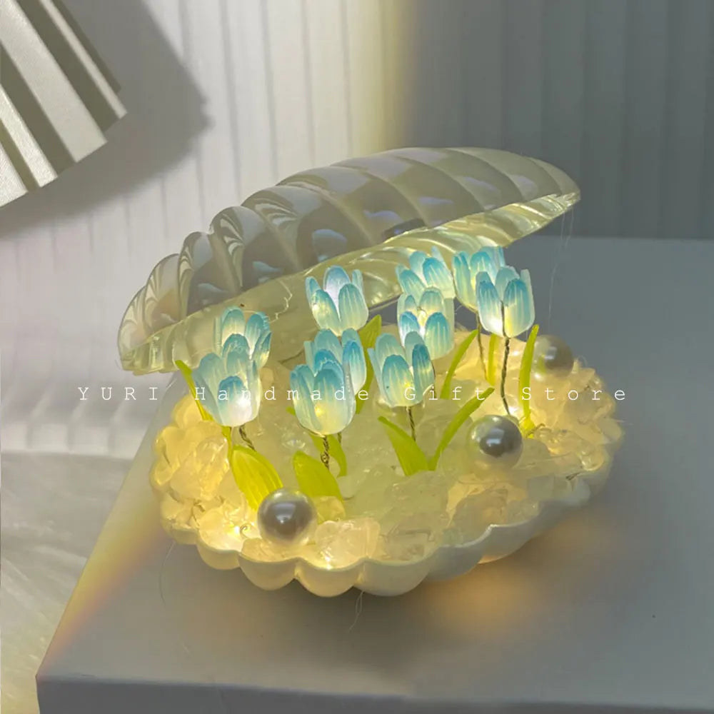 9 Flowers Shell Tulip Night Lamp Handmade Diy Home Decor Bedroom Atmosphere Light Girl Mother Girlfriend Valentine's Day