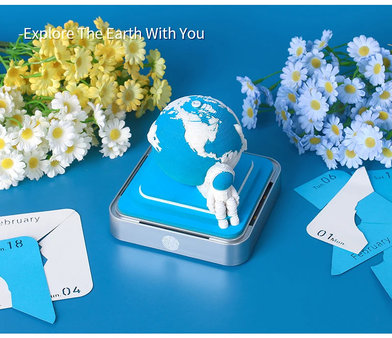 Omoshiroi Block 3D Notepad Earth Calendar 2024 Memo Pad Kawaii 3D Calendar Paper Notes Block Desktop Decoration New Years Gift