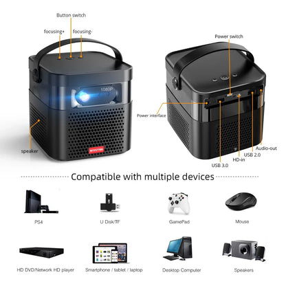 Byintek U90 Pro Rechargeable Smart 3D Projector DLP LED Outdoor Small Portable Beamer, Mobile Mini 1080P Android WIFI Projecteur