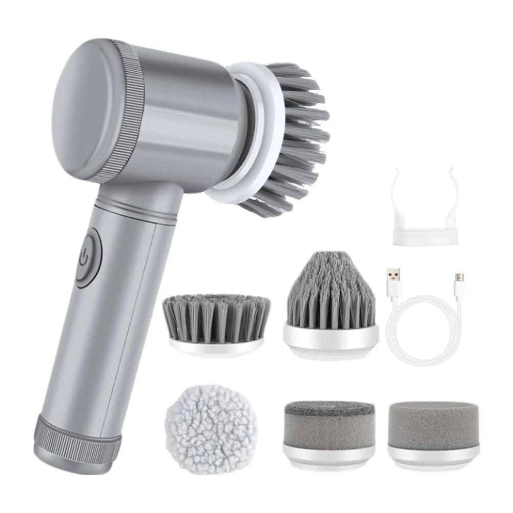 5 In 1 Electric Spin Scrubber with 5 Replaceable Brush Heads Electric Washing Up Brush 360 Degree Rotating for Tiles Glass Grill