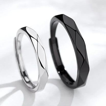1 par de anillos de pareja de rombos blancos y negros, anillo abierto para mujeres y hombres, anillos de dedo ajustables, regalo de joyería de aniversario para amantes románticos