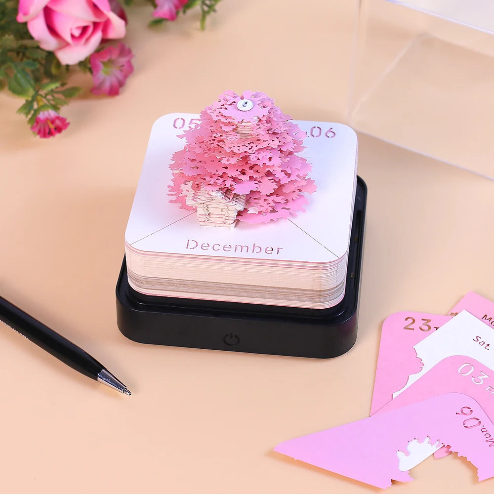 Omoshiroi Block 3D Notepad 3D Calendar 2024 Sakura Tree House 284Sheets Memo Pad Sticky Notes Paper Cute Notepads Christmas Gift