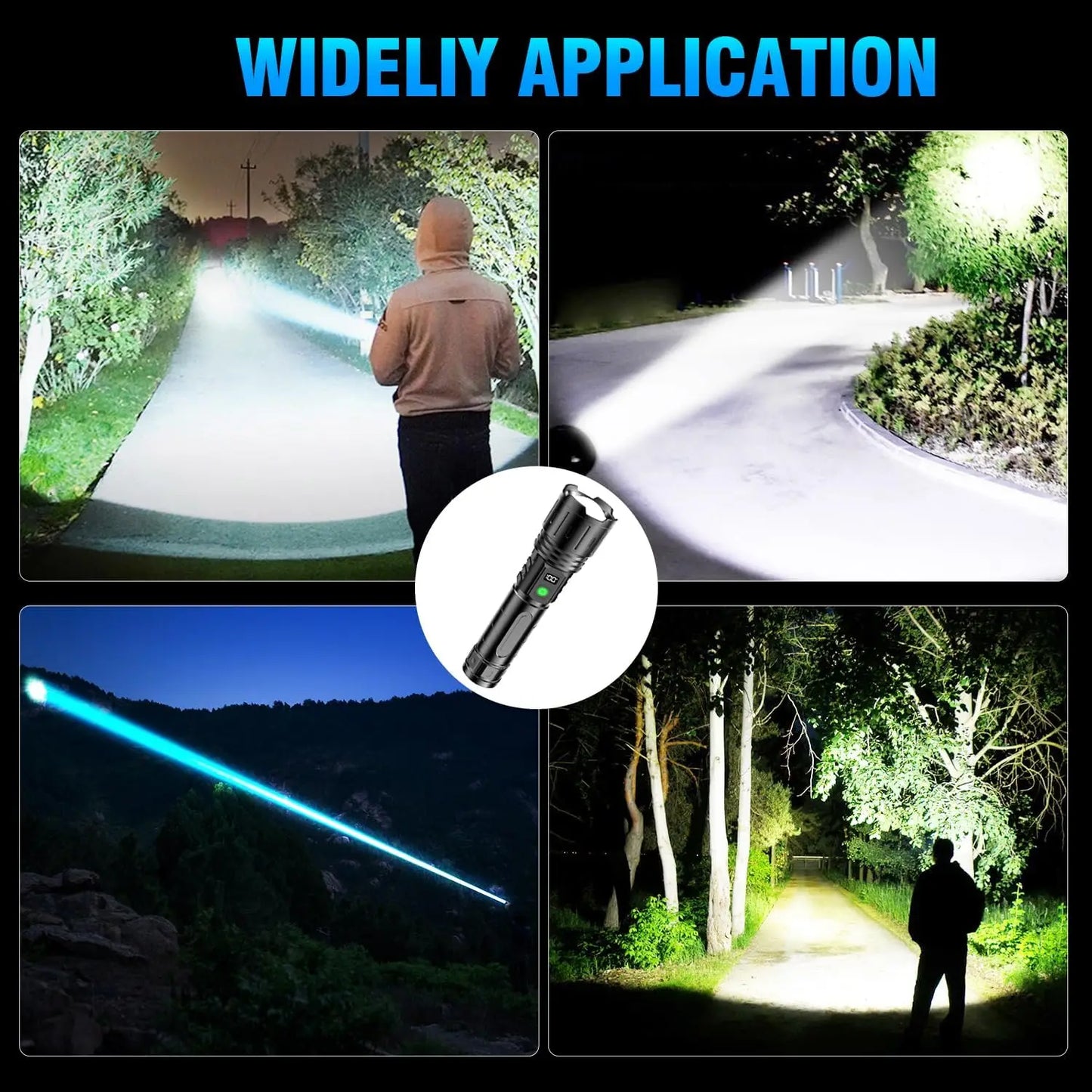 Linterna LED potente de 1000000 LM, recargable por USB, potente linterna táctica, luz de flash de alcance súper largo para pesca al aire libre