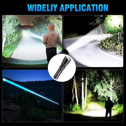 Linterna LED potente de 1000000 LM, recargable por USB, potente linterna táctica, luz de flash de alcance súper largo para pesca al aire libre