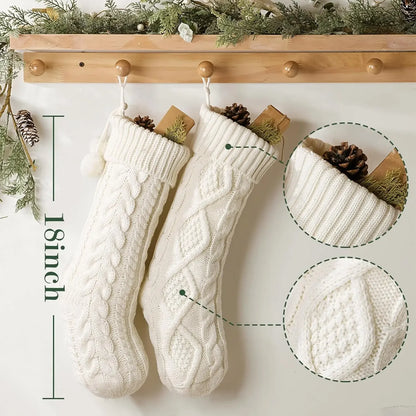 6-8PACK Christmas Stockings 18In Cable Knit Fireplace Stockings Rustic Hanging Xmas Stockings Farmhouse Boho Decorations Family