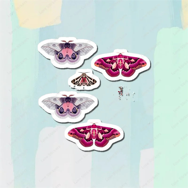 Pastel Moths 5PCS Stickers for Living Room Bumper Anime Cute Kid Car Art Print Window Home Decor