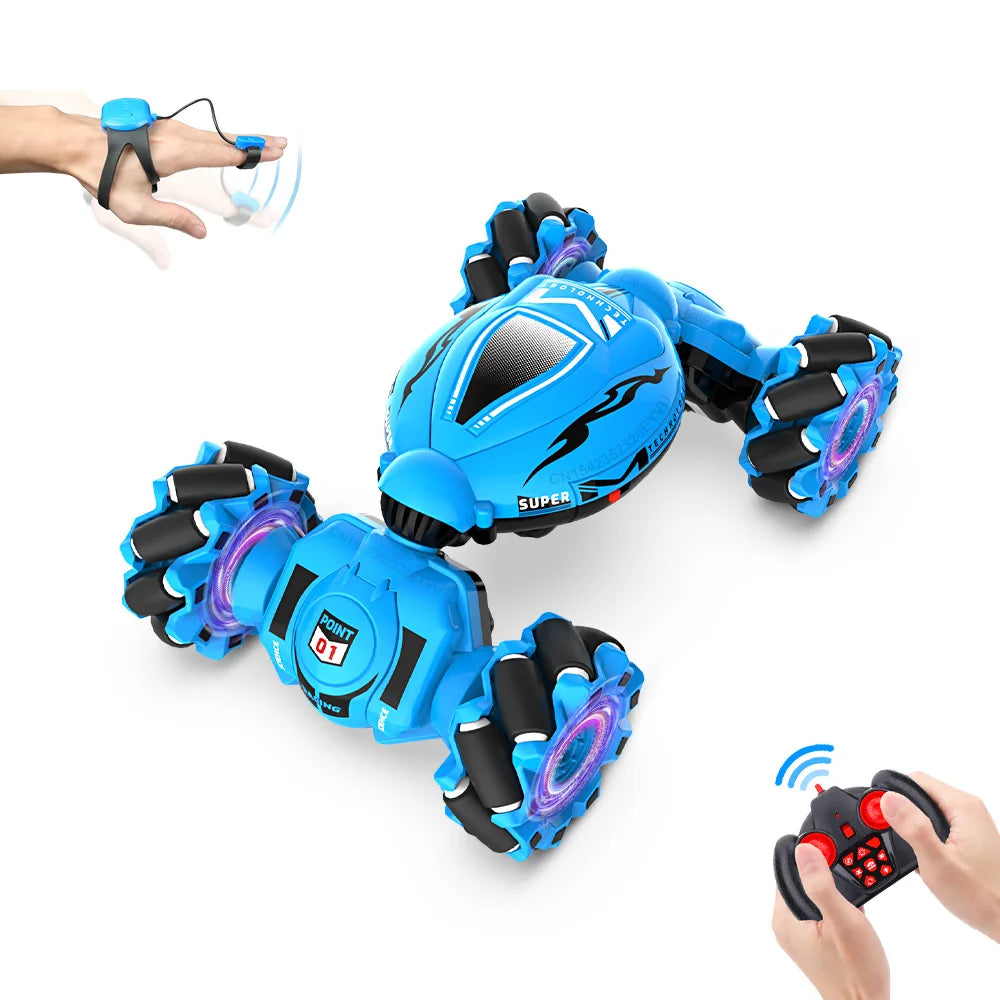 Coche acrobático todoterreno con control remoto, escala 1:18, con luz y música, para carretera, con sensor de gestos y rotación, para niños