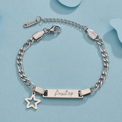 Personalized Stainless Steel Baby Newborn Name Bracelet for Boy Girl Best Gift Custom Heart Crown Butterfly Family Jewelry