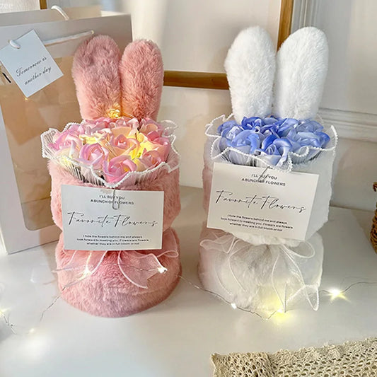 Rabbit Soap Flower Bouquet Valentine's Day Gifts Artificial Flower Bouquet for Party Supplies Bouqet Flowers Home Decoration