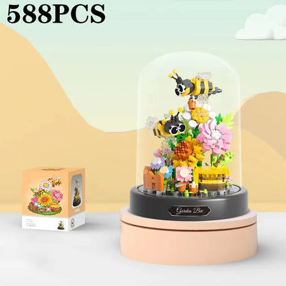 Balody Bee Butterfly Flower Bonsai Building Blocks Insect Plant Potted Model Bricks With Dust Cover DIY Toy For Kid Holiday Gift